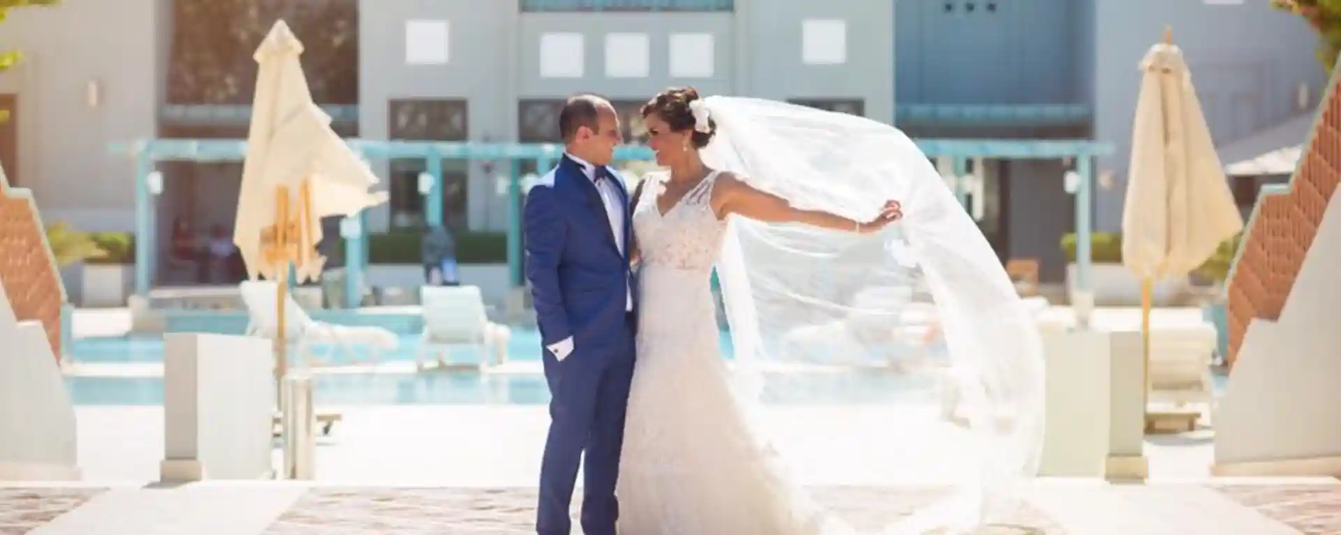 A couple celebrating their wedding at Fanadir el Gouna, a hotel by the Red Sea.