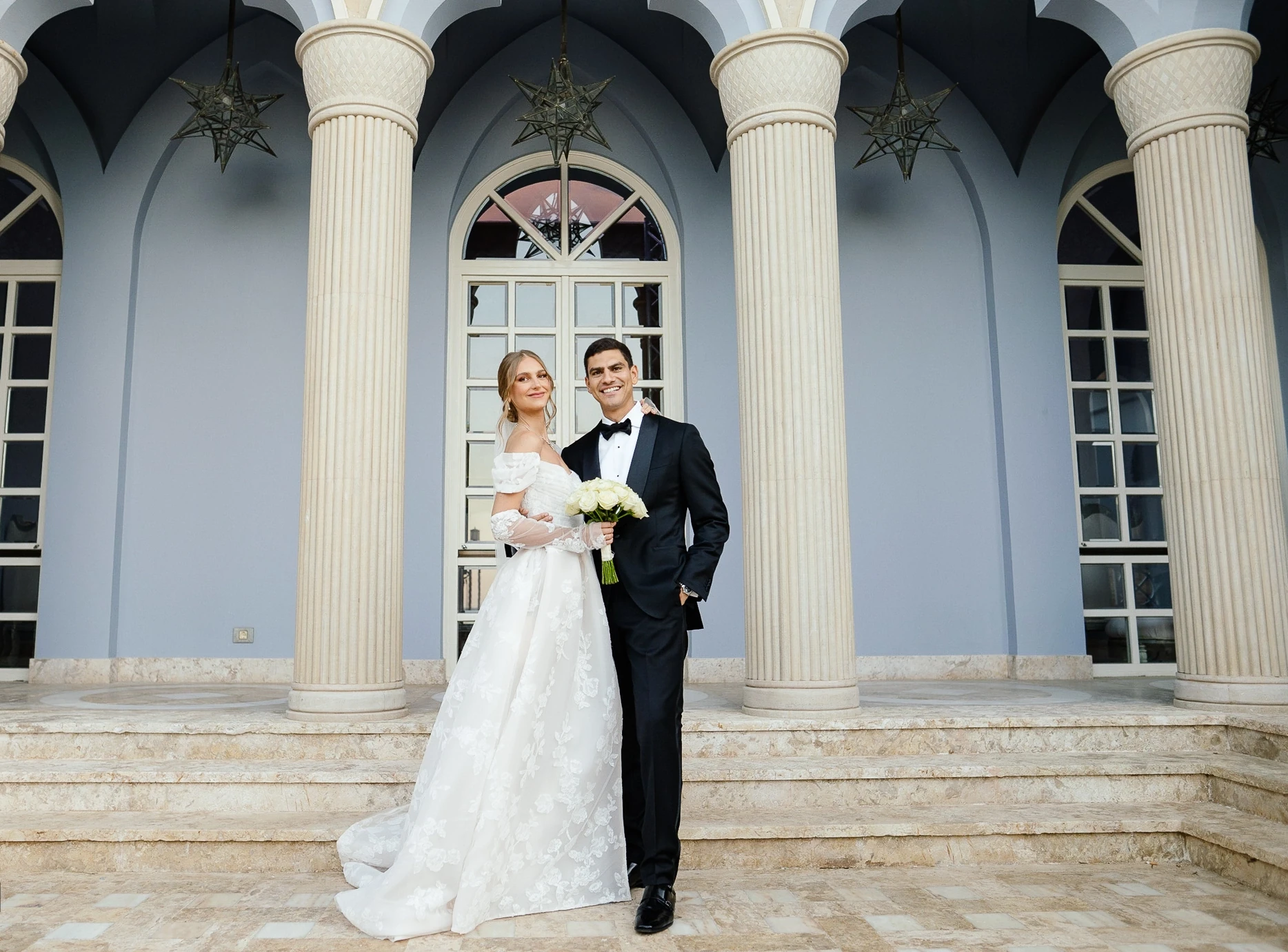 Bride and groom at their wedding ceremony at La Maison Bleue el Gouna,