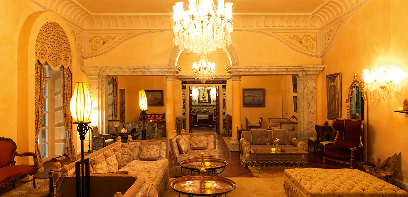 Living room at La Maison Bleue El Gouna, showcasing elegant decor and a comfortable, inviting atmosphere.